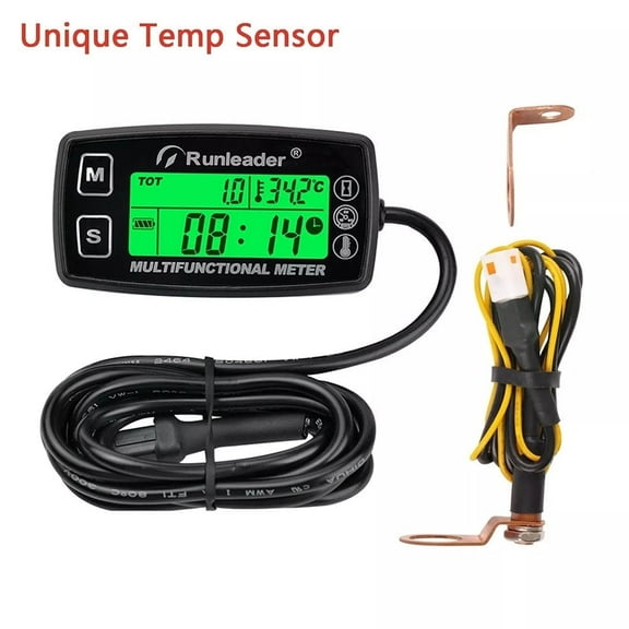 Runleader Hour Meter Thermometer Tachometer Engine Temp Gauge SVC/ JOB Timer LCD for Motorcycle