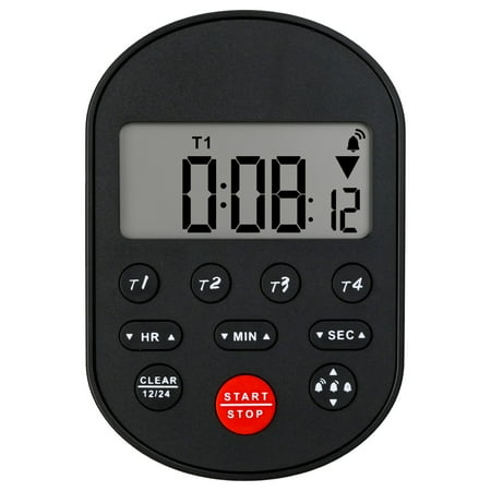 Runleader Quad Countdown Digital Kitchen Timer LCD 12/24H Clock Loud Alarms