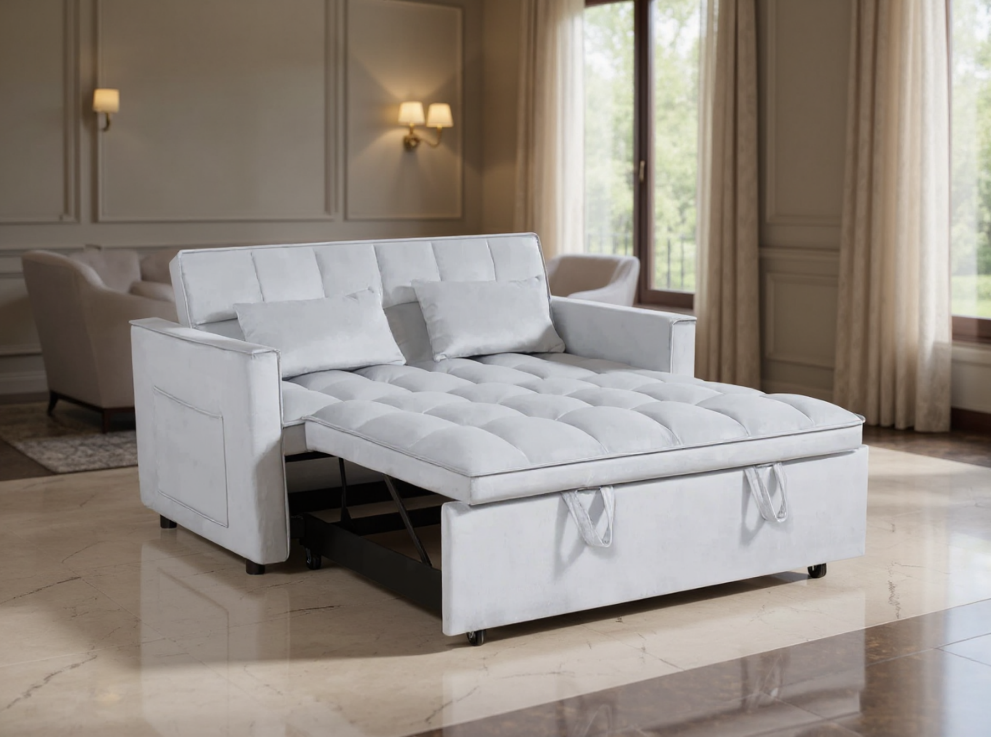 Runmliy 54" Modern Convertible Velvet 3 in 1 Pull Out Foton Sofa Bed ...
