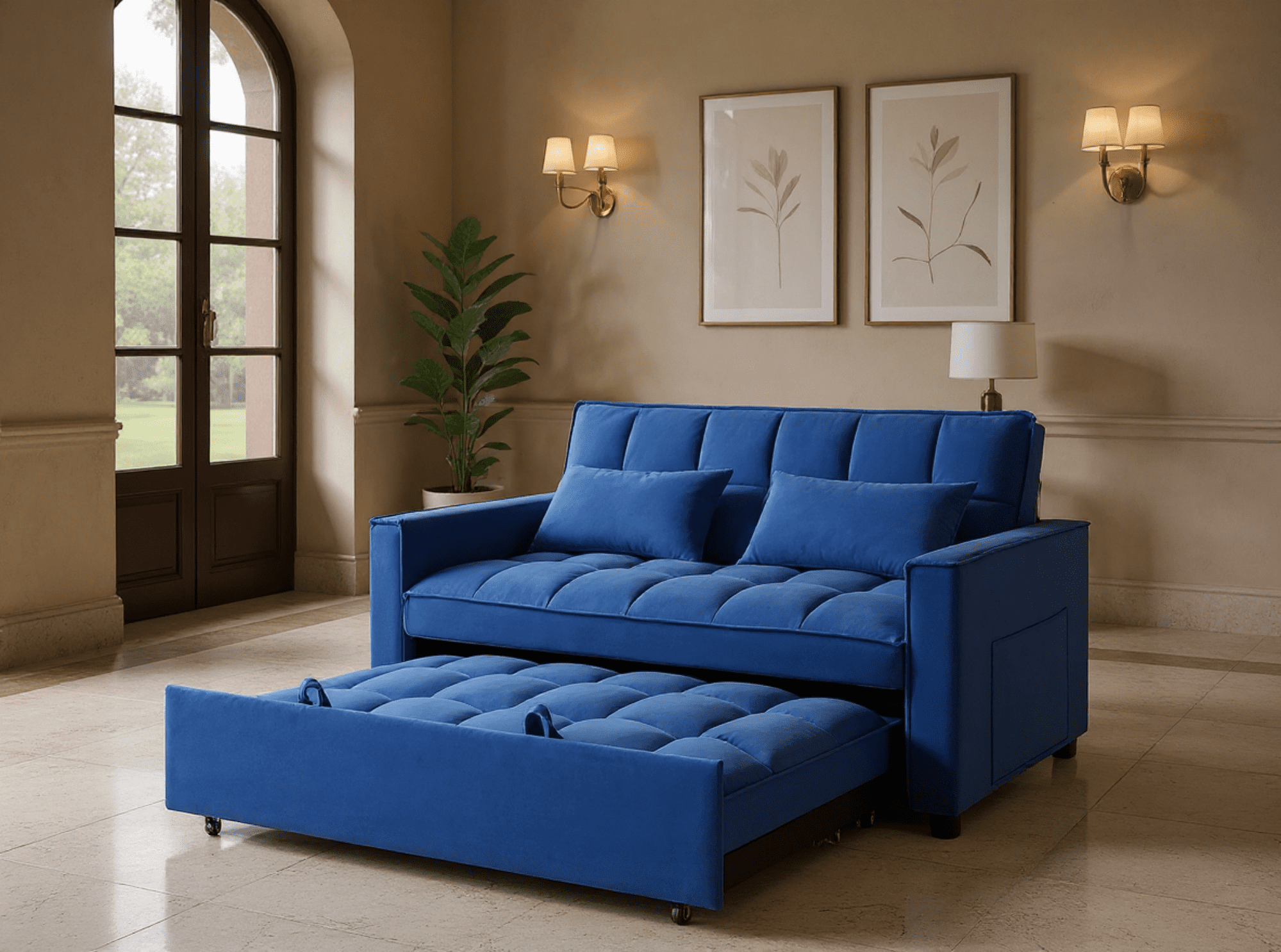 Runmliy 54" Modern Convertible Velvet 3 in 1 Pull Out Foton Sofa Bed ...