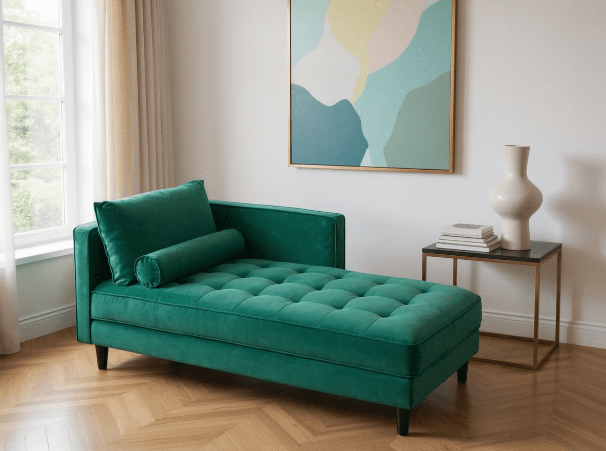 Runmliy Vesper Mid-Century Velvet Chaise Lounge Sofa with Accent Pillow ...