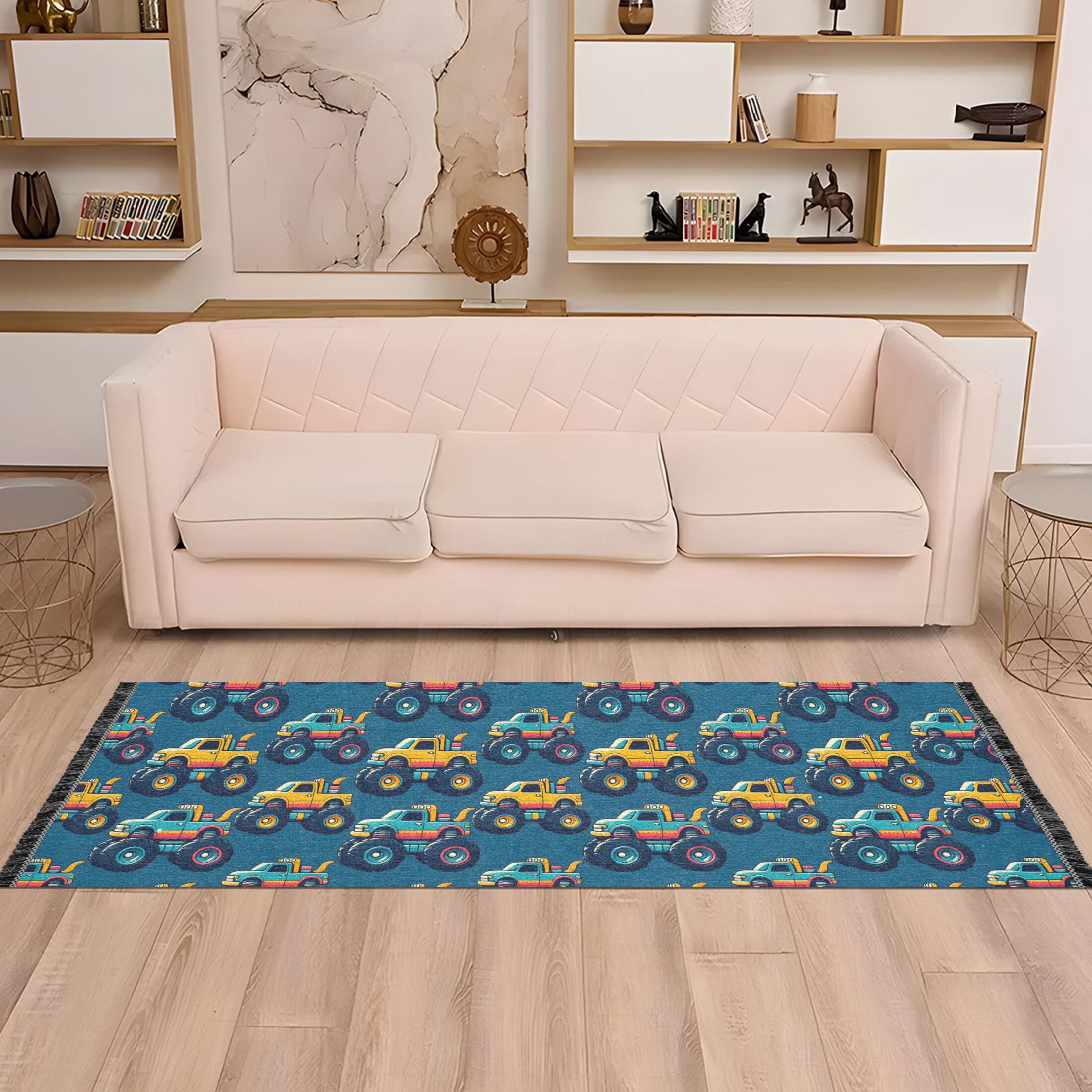 Runner Area Rug Soft Non-Slip Washable Carpet for Hallway Bedroom Living Room Home Decor 2"x6" Beautiful Monster Trucks Car
