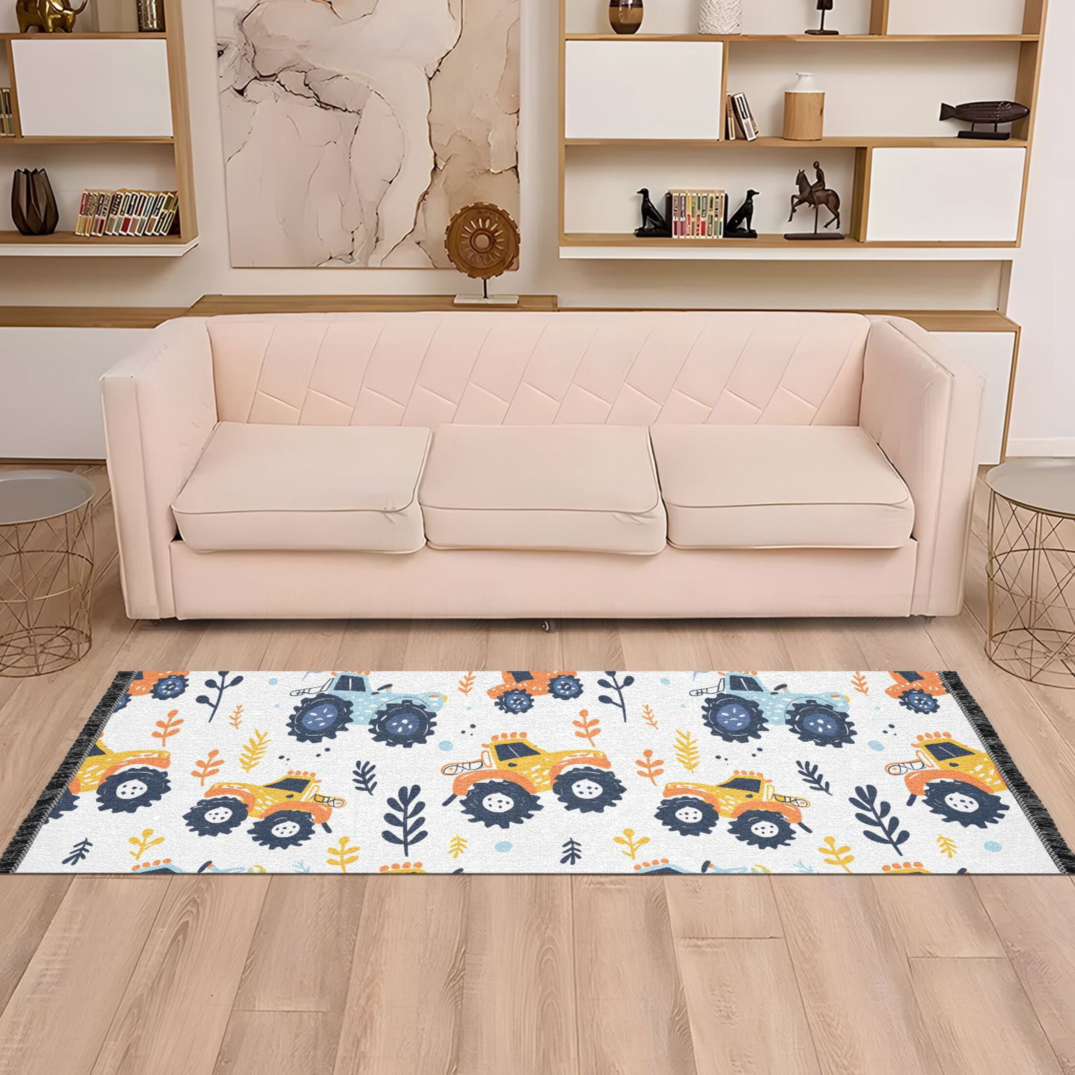 Runner Area Rug Soft Non-Slip Washable Carpet for Hallway Bedroom Living Room Home Decor 2"x6" Cartoon Monster Truck