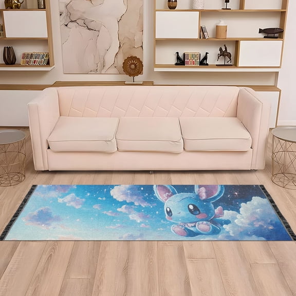 Runner Area Rug Soft Non-Slip Washable Carpet for Hallway Bedroom Living Room Home Decor 2"x6" Cute Blue Mouse in Sky