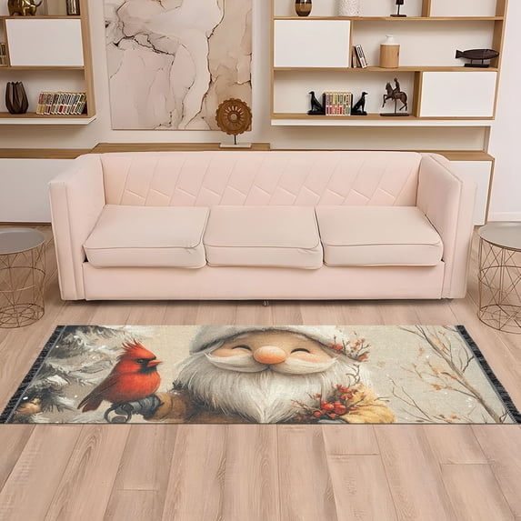 Runner Area Rug Soft Non-Slip Washable Carpet for Hallway Bedroom Living Room Home Decor 2"x6" Cute Gnome and Red Bird