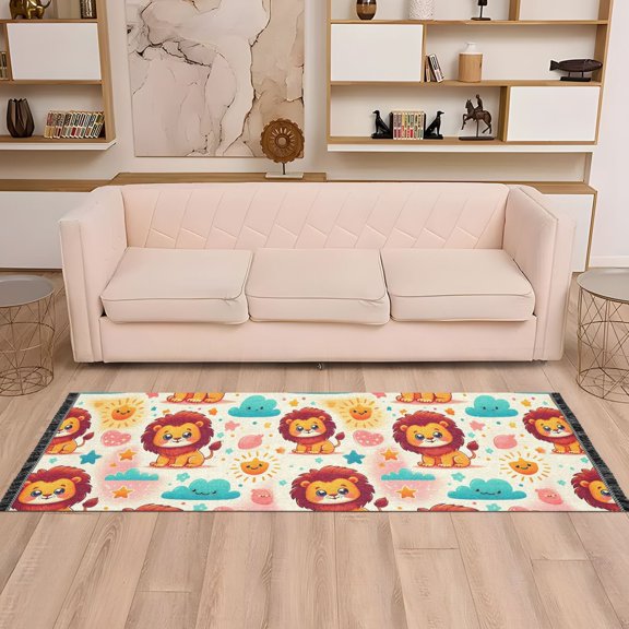 Runner Area Rug Soft Non-Slip Washable Carpet for Hallway Bedroom Living Room Home Decor 2"x6" Cute Lion Sun Cloud