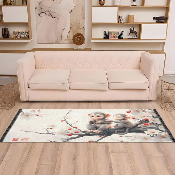 Runner Area Rug Soft Non-Slip Washable Carpet for Hallway Bedroom Living Room Home Decor 2"x6" Cute Monkeys on Flower Branch