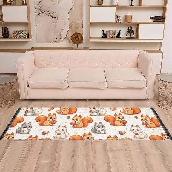Runner Area Rug Soft Non-Slip Washable Carpet for Hallway Bedroom Living Room Home Decor 2"x6" Cute Squirrel Hold Pine Nut