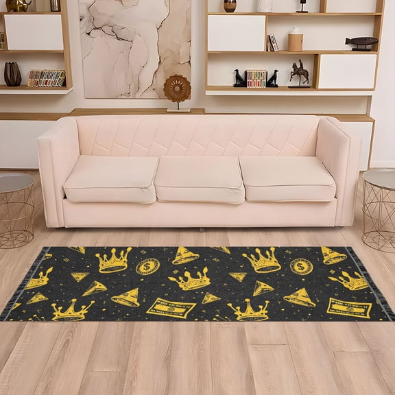 Runner Area Rug Soft Non-Slip Washable Carpet for Hallway Bedroom Living Room Home Decor 2"x6" Dollars Coin Crown