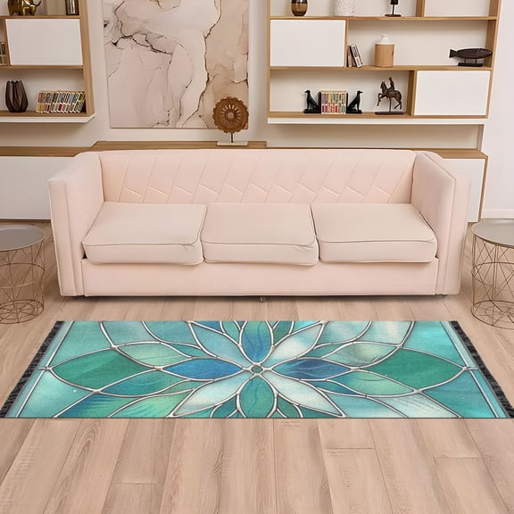 Runner Area Rug Soft Non-Slip Washable Carpet for Hallway Bedroom Living Room Home Decor 2"x6" Floral Stained Glass