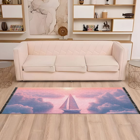 Runner Area Rug Soft Non-Slip Washable Carpet for Hallway Bedroom Living Room Home Decor 2"x6" Sailboat above Clouds