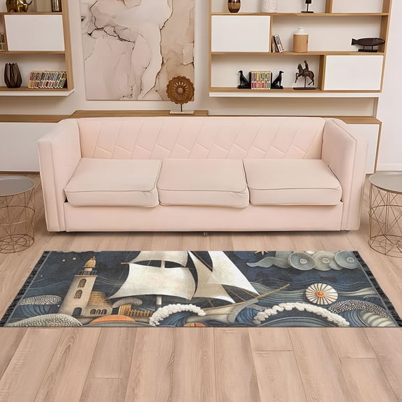 Runner Area Rug Soft Non-Slip Washable Carpet for Hallway Bedroom Living Room Home Decor 2"x6" Ship Lighthouse Whale