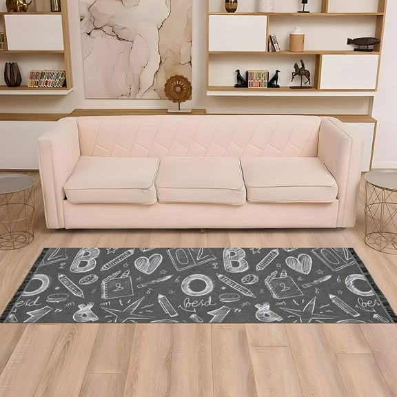 Runner Area Rug Soft Non-Slip Washable Carpet for Hallway Bedroom Living Room Home Decor 2"x6" Sketches Numbers and Character