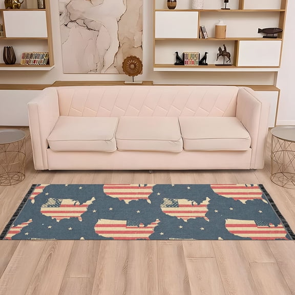 Runner Area Rug Soft Non-Slip Washable Carpet for Hallway Bedroom Living Room Home Decor 2"x6" States Shape Us Flag