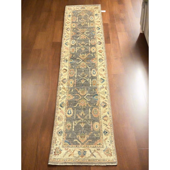 Runner Gray Oushak 2' 6"X10' Handmade Wool Rug # 14301