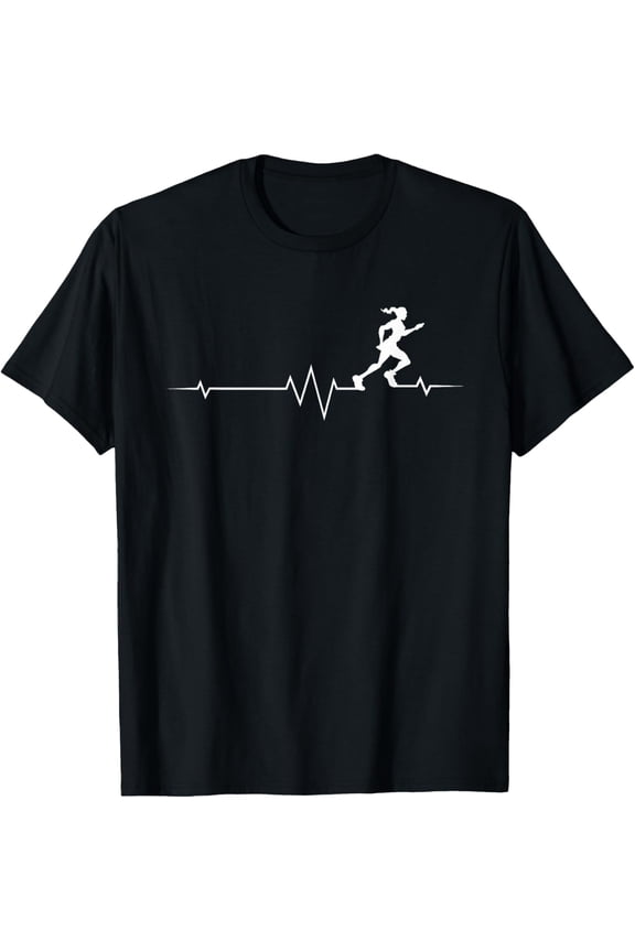 Runner Heartbeat T-shirt Running Ladies Women Great Gifts T-ShirtMen and women, Black T-shirt, size: Extra large
