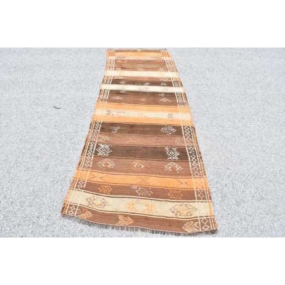 Runner Kilim, Turkish Kilim, Vintage Kilim, Antique Kilim, 37x115 inches Orange Kilim, Bohemian Kilim, Corridor Kilim, Striped Kilim, 9073