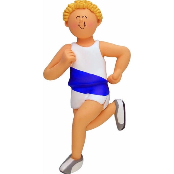 Runner Marathon Track Male Blonde Christmas Ornament Present Gift Holiday Run