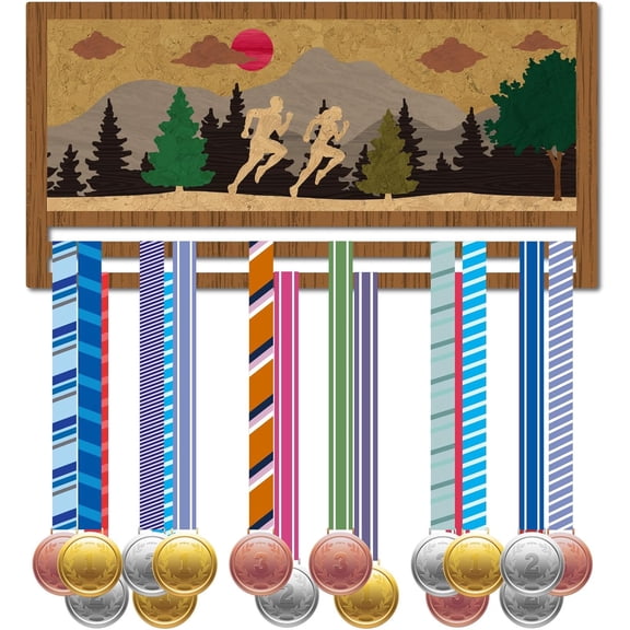 Runner Medal Hanger Runner Medal Holder Wooden Medal Hanging Display 3D Pattern Wall Mounted Decor Hold 30+ Medals Gift