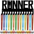 thumbnail image 1 of Runner Medal Holder Hangers Medal Display Rack Organizer Small Black Metal Iron Shelf Frame Medal Ribbon Plaques Hanger Wall Mounted with 14 Hook for Race Athlete Marathon Black 11.4x5Inch, 1 of 9