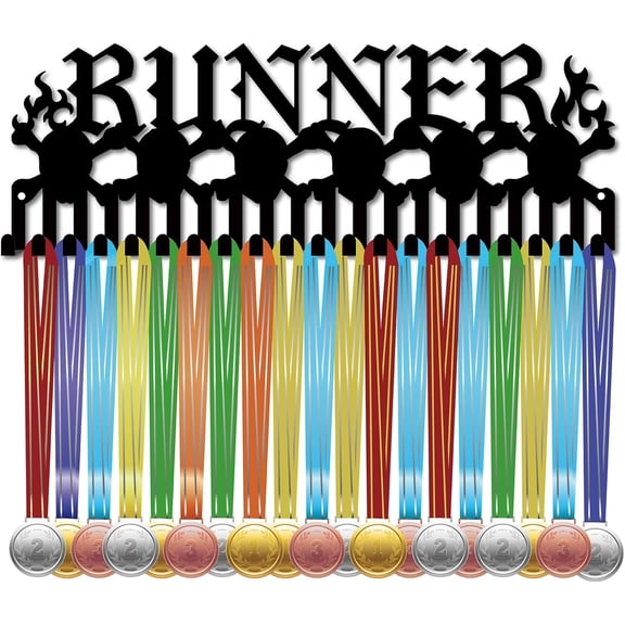 Runner Medal Holder Running Medal Hanger Display Frame Rack Sports Hanging Athlete Awards Iron Wall Mount Decor with 20 Hooks