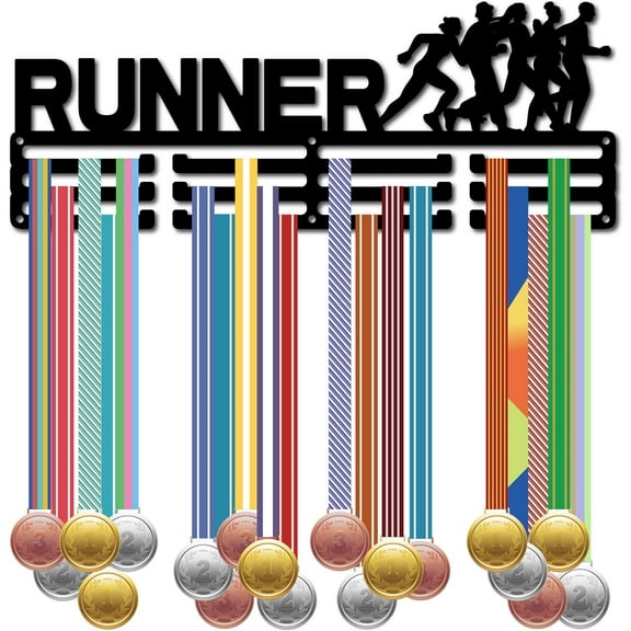 Runner Medal Holder Running Medal Hanger Display Marathon Race Wall Rack Metal Black Sports Awards Ribbons Mount Decor Hanging 60+ Medals