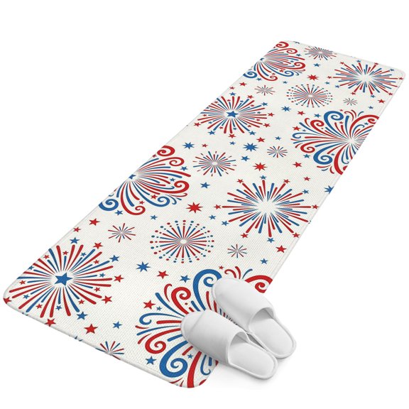 Runner Rug 1.64'x5.25', 4th of July Non Slip Backing Floor Mats Soft Area Rugs, Absorbent Muddy Dirt Trapping Carpet for Entryway Hallway Kitchen Bedroom Independent Day Red Blue Fireworks Textured