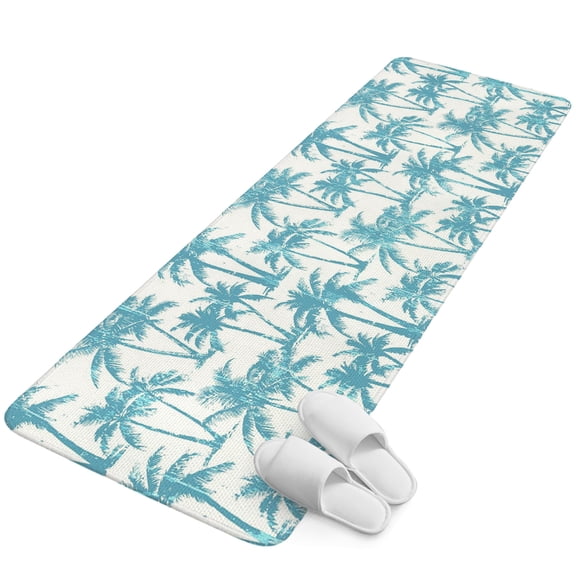Runner Rug 1.64'x5.25', Aqua Blue Palm Tree Non Slip Backing Floor Mats Soft Area Rugs, Absorbent Muddy Dirt Trapping Carpet for Entryway Hallway Kitchen Coastal Trees Summer Tropical Botanical