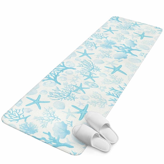 Runner Rug 1.64'x5.25', Aqua Coastal Non Slip Backing Floor Mats Soft Area Rugs, Absorbent Muddy Dirt Trapping Carpet for Entryway Hallway Kitchen Bedroom Nautical Summer Beach Starfish Coral