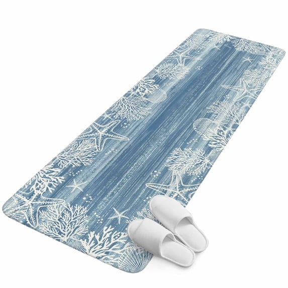 Runner Rug 1.64'x5.25', Blue Coastal Nautical Non Slip Backing Floor Mats Soft Area Rugs, Absorbent Muddy Dirt Trapping Carpet for Entryway Hallway Kitchen Summer Ocean Sea Waves Starfish Coral