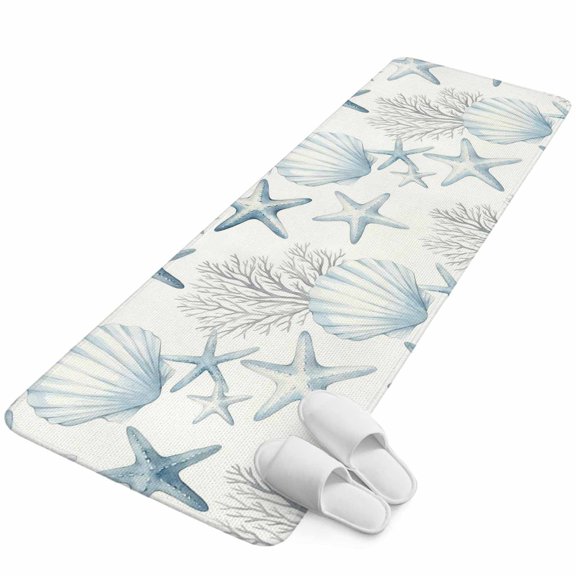 Runner Rug 1.64'x5.25', Blue Coastal Non Slip Backing Floor Mats Soft Area Rugs, Absorbent Muddy Dirt Trapping Carpet for Entryway Hallway Kitchen Bedroom Summer Ocean Starafish Shell Corals