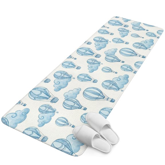 Runner Rug 1.64'x5.25', Blue Hot Air Balloon Non Slip Backing Floor Mats Soft Area Rugs, Absorbent Muddy Dirt Trapping Carpet for Entryway Hallway Kitchen Bedroom Modern Balloon Float Clouds