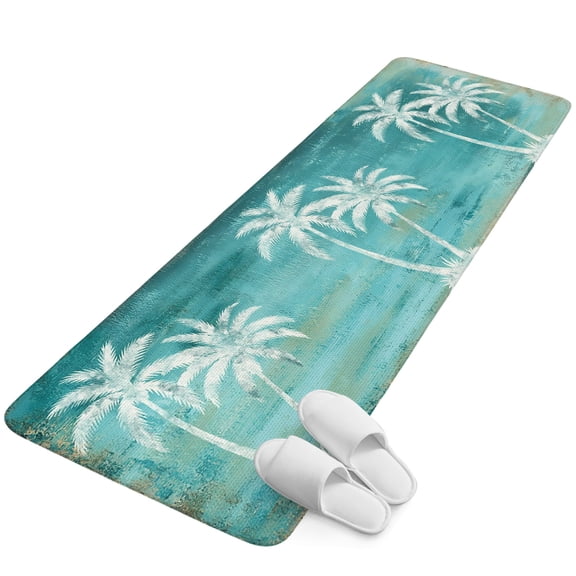 Runner Rug 1.64'x5.25', Coastal Beach Tree Teal Non Slip Backing Floor Mats Soft Area Rugs, Absorbent Muddy Dirt Trapping Carpet for Entryway Hallway Kitchen Tropical Botanical Palm Tree Vintage