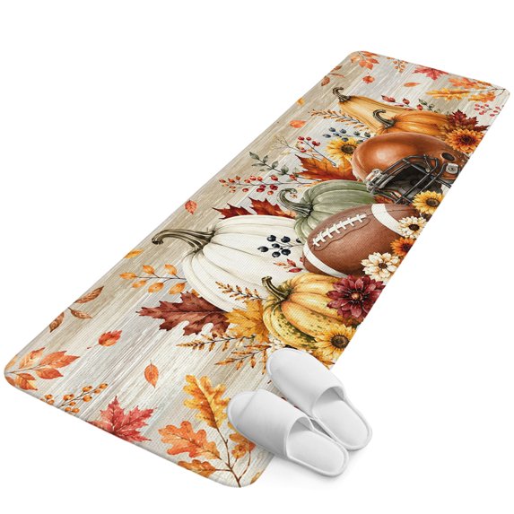 Runner Rug 1.64'x5.25', Orange Pumpkins Fall Non Slip Backing Floor Mats Soft Area Rugs, Absorbent Muddy Dirt Trapping Carpet for Entryway Hallway Kitchen Bedroom Floral Autumn Football Thanksgiving