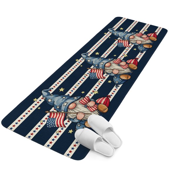Runner Rug 1.64'x5.25', Patriotic Gnomes Non Slip Backing Floor Mats Soft Area Rugs, Absorbent Muddy Dirt Trapping Carpet for Entryway Hallway Kitchen Bedroom Independence 250 Memorial Navy Striped