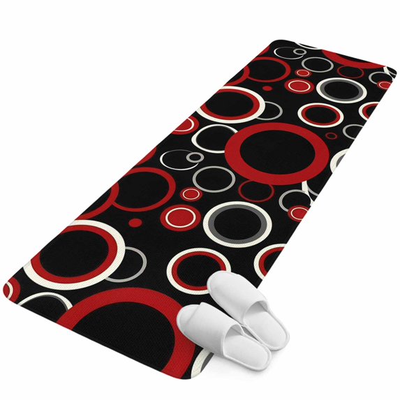 Runner Rug 1.64'x5.25', Red Black Non Slip Backing Floor Mats Soft Area Rugs, Absorbent Muddy Dirt Trapping Carpet for Entryway Hallway Kitchen Bedroom Abstract Modern Geometric White Grey Circle