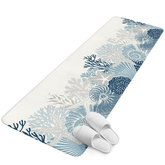 Runner Rug 1.64'x5.25', Summer Coral Non Slip Backing Floor Mats Soft Area Rugs, Absorbent Muddy Dirt Trapping Carpet for Entryway Hallway Kitchen Bedroom Coastal Ocean Starfish Conch Lake Blue