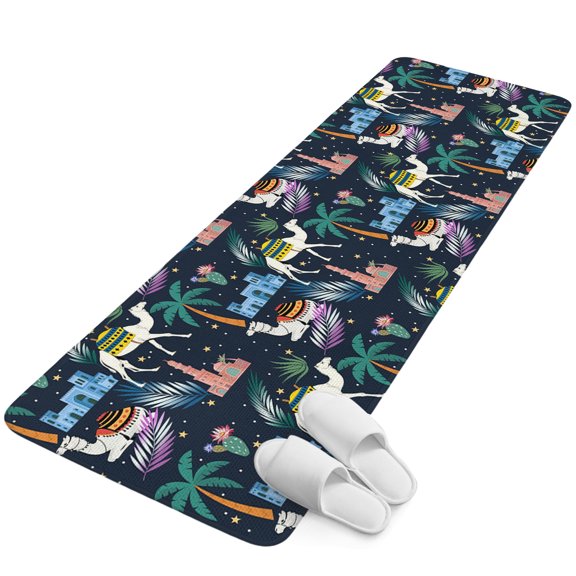 Runner Rug 1.64'x5.25', Tropical Palm Trees Non Slip Backing Floor Mats Soft Area Rugs, Absorbent Muddy Dirt Trapping Carpet for Entryway Hallway Kitchen Bedroom Desert Camels Houses Aloe Vera Black