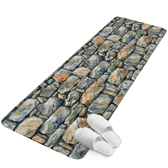 Runner Rug 1.64'x5.25', Vintage Stone Wall Non Slip Backing Floor Mats Soft Area Rugs, Absorbent Muddy Dirt Trapping Carpet for Entryway Hallway Kitchen Bedroom Farmhouse Abstract Art Brown