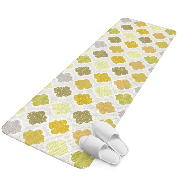 Runner Rug 1.64'x5.25', Yellow Orange Moroccan Non Slip Backing Floor Mats Soft Area Rugs, Absorbent Muddy Dirt Trapping Carpet for Entryway Hallway Kitchen Vintage Boho Geometric Pattern Gray