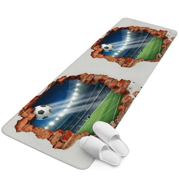 Runner Rug 15.7"x47.2", 3D Broken Wall Non Slip Backing Floor Mats Area Rugs, Absorbent Muddy Dirt Trapping Carpet for Hallway Entryway Kitchen Bedside Living Room Football Field Vintage White
