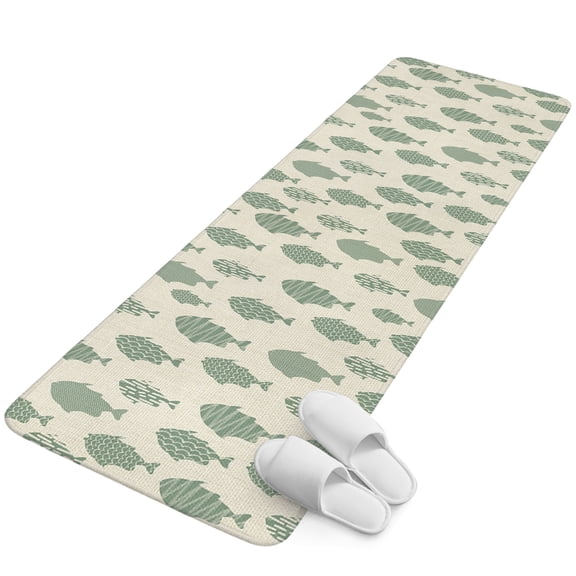 Runner Rug 15.7"x47.2", Abstract Art Fish Green Non Slip Backing Floor Mats Area Rugs, Absorbent Muddy Dirt Trapping Carpet for Hallway Entryway Kitchen Bedside Coastal Ocean Summer Marine Life