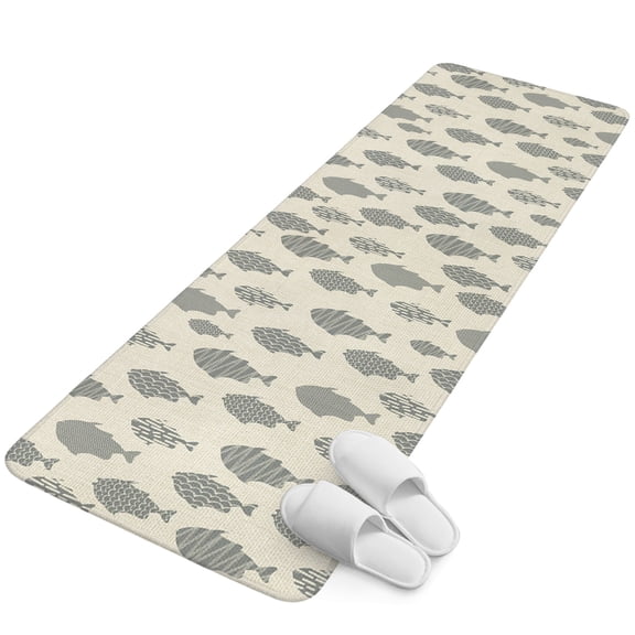 Runner Rug 15.7"x47.2", Abstract Art Fish Grey Non Slip Backing Floor Mats Area Rugs, Absorbent Muddy Dirt Trapping Carpet for Hallway Entryway Kitchen Bedside Coastal Ocean Summer Linen Texture