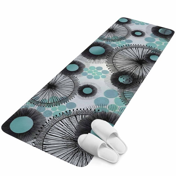 Runner Rug 15.7"x47.2", Abstract Boho Non Slip Backing Floor Mats Area Rugs, Absorbent Muddy Dirt Trapping Carpet for Hallway Entryway Kitchen Bedside Flowers Blue Polka Dots Grey Wood Plank