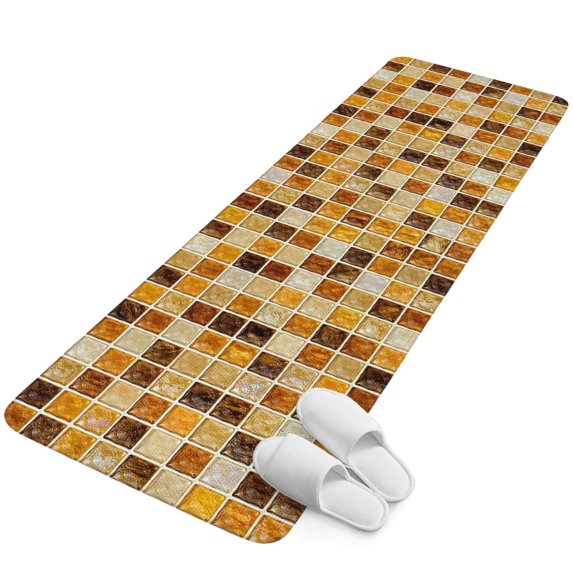 Runner Rug 15.7"x47.2", Abstract Geometric Non Slip Backing Floor Mats Area Rugs, Absorbent Muddy Dirt Trapping Carpet for Hallway Entryway Kitchen Bedside Vintage Minimalist Grid Gingham Brown