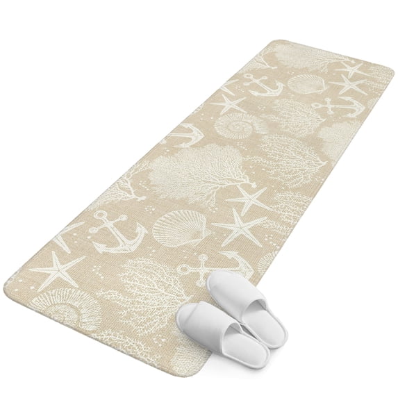 Runner Rug 15.7"x47.2", Beige Anchor Nautical Non Slip Backing Floor Mats Area Rugs, Absorbent Muddy Dirt Trapping Carpet for Hallway Entryway Kitchen Bedside Living Room Coastal Beach Coral Starfish