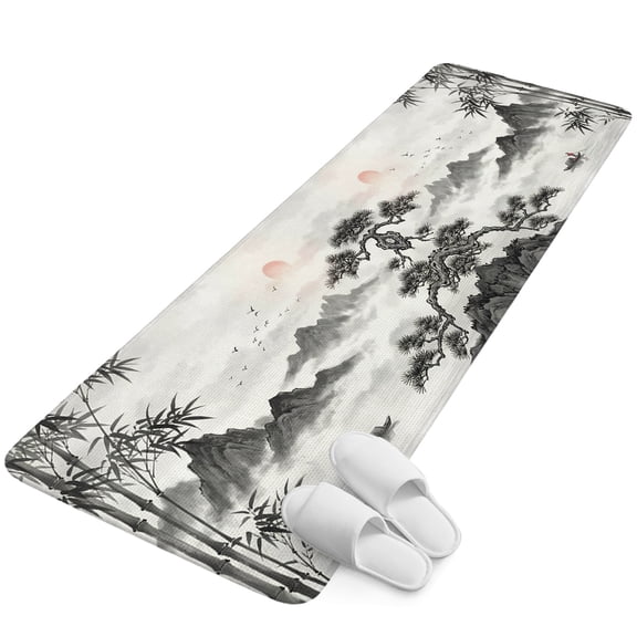 Runner Rug 15.7"x47.2", Black Mountain Lake Non Slip Backing Floor Mats Area Rugs, Absorbent Muddy Dirt Trapping Carpet for Hallway Entryway Kitchen Bedside Living Room Chinese Ink Painting Landscape