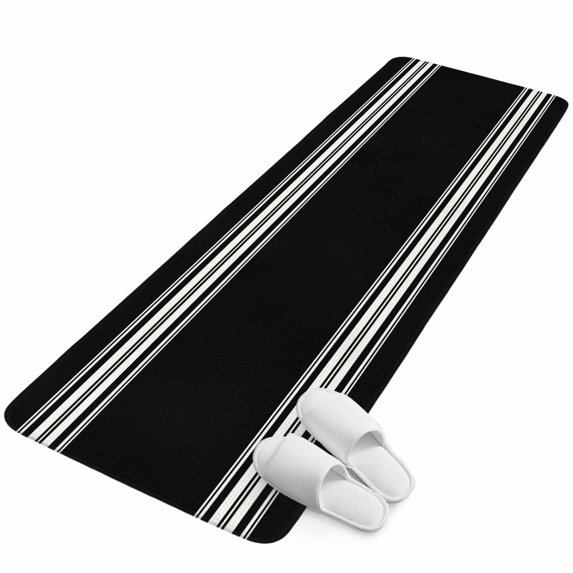 Runner Rug 15.7"x47.2", Black Striped Non Slip Backing Floor Mats Area Rugs, Absorbent Muddy Dirt Trapping Carpet for Hallway Entryway Kitchen Bedside Living Room Farmhouse Black White Stripes