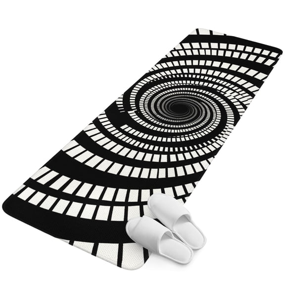 Runner Rug 15.7"x47.2", Black White Geometric Non Slip Backing Floor Mats Area Rugs, Absorbent Muddy Dirt Trapping Carpet for Hallway Entryway Kitchen Bedside Abstract Art Minimalist Graphic