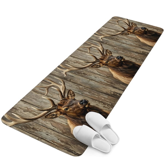 Runner Rug 15.7"x47.2", Brown Elk Non Slip Backing Floor Mats Area Rugs, Absorbent Muddy Dirt Trapping Carpet for Hallway Entryway Kitchen Bedside Living Room Farmhouse Animals Lodge Cabin Vintage